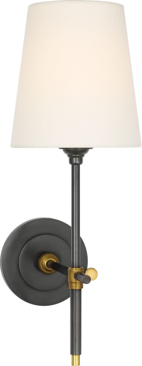 Bryant 15" Cordless Sconce in Bronze and Hand-Rubbed Antique Brass with Linen Shade TOB 2038BZ/HAB-L-CL