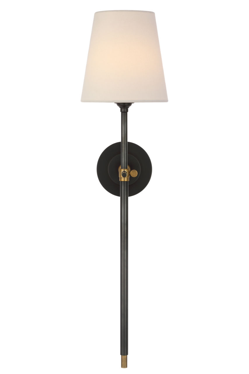 Bryant 27" Cordless Tail Sconce in Bronze and Hand-Rubbed Antique Brass with Linen Shade