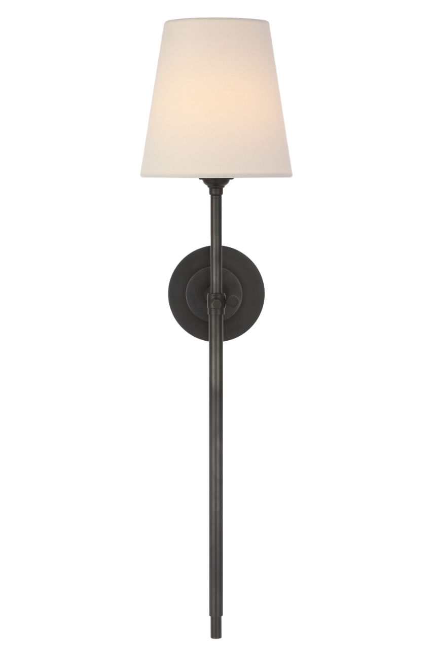 Bryant 27" Cordless Tail Sconce in Bronze with Linen Shade