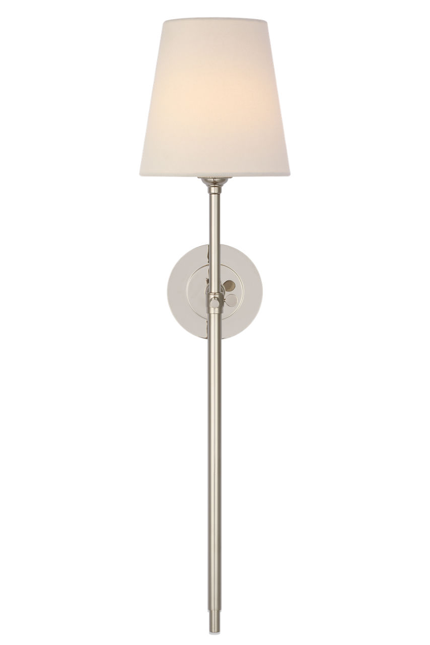 Bryant 27" Cordless Tail Sconce in Polished Nickel with Linen Shade