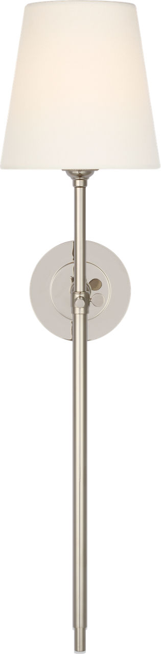 Bryant 27" Cordless Tail Sconce in Polished Nickel with Linen Shade