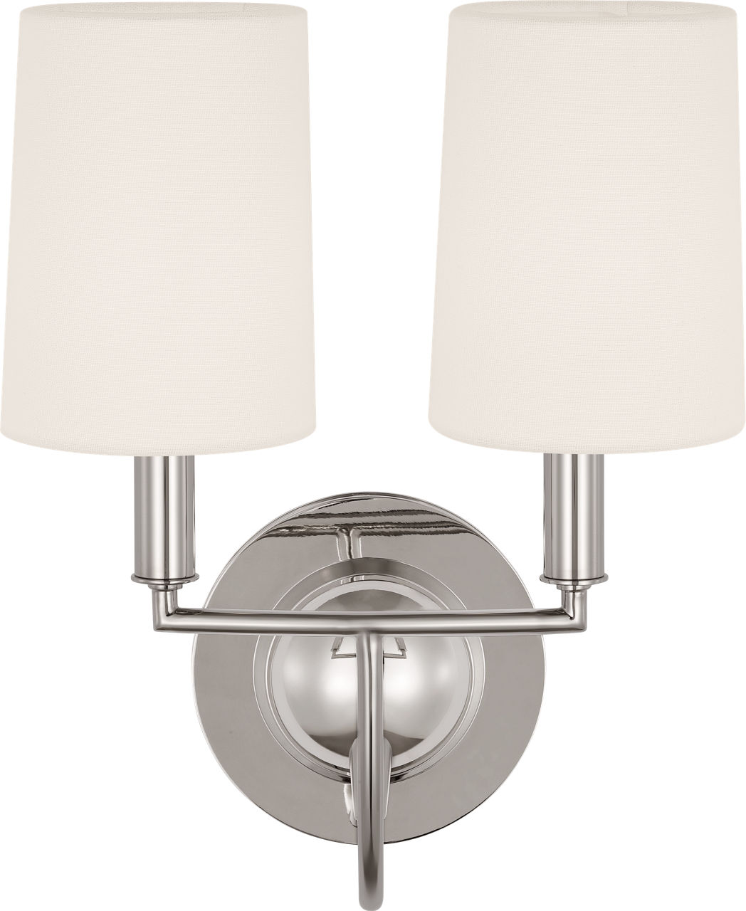 Elkins Double Sconce in Polished Nickel with Linen Shades