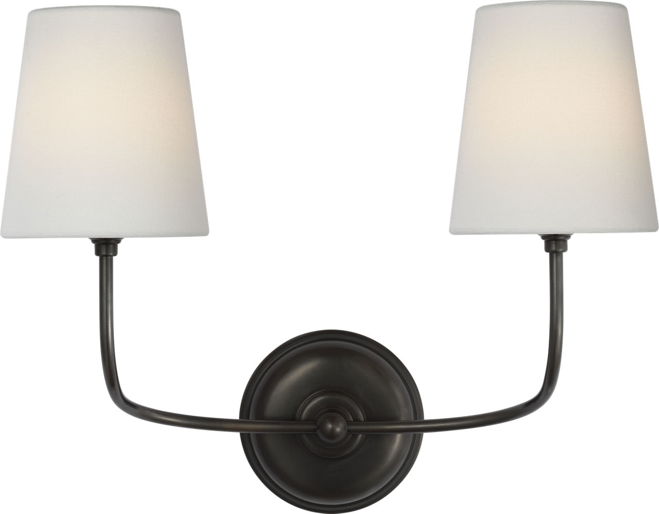 Vendome 16" Cordless Double Sconce in Bronze with Linen Shades