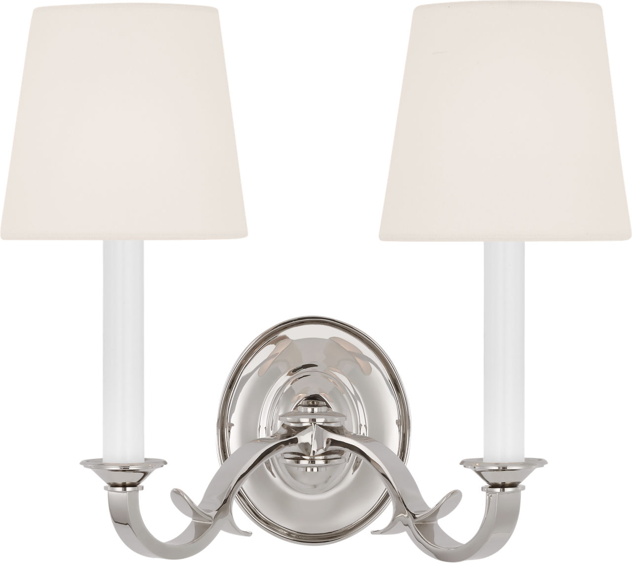 Channing Double Sconce in Polished Nickel with Linen Shades