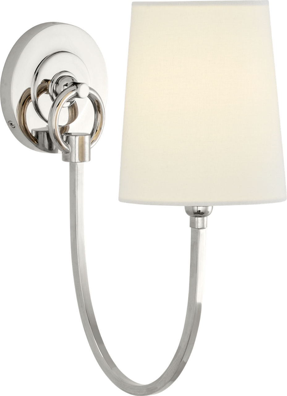 Reed Single Sconce in Polished Nickel with Linen Shade
