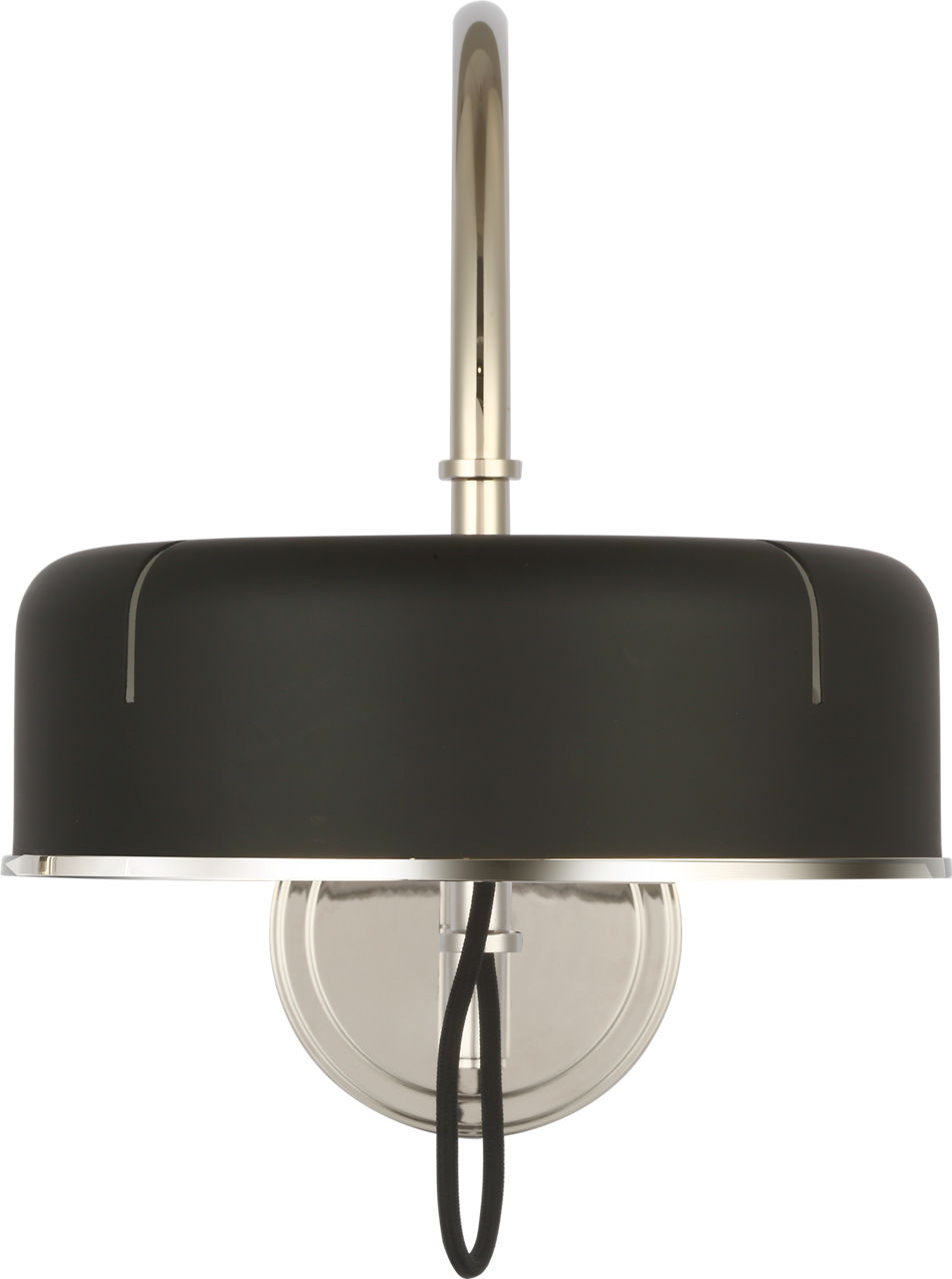 Oso 13" Articulating Arc Wall Light in Polished Nickel with Matte Black Shade