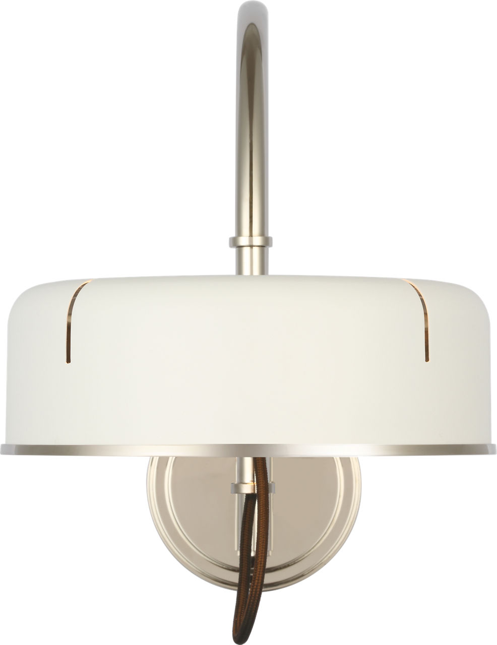 Oso 13" Articulating Arc Wall Light in Polished Nickel with Matte White Shade