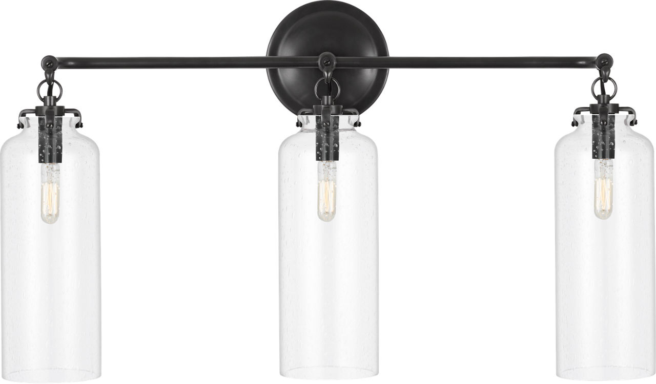 Katie Small Cylinder Triple Sconce in Bronze with Seeded Glass