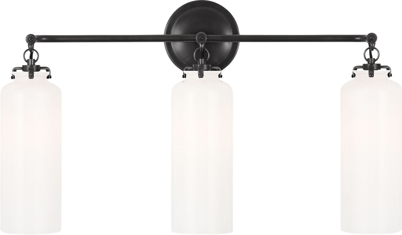 Katie Small Cylinder Triple Sconce in Bronze with White Glass