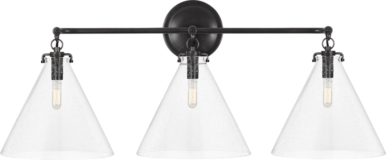 Katie Small Conical Triple Sconce in Bronze with Seeded Glass