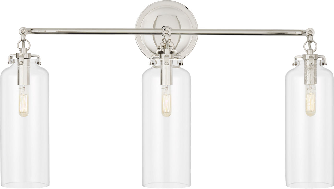 Katie Small Cylinder Triple Sconce in Polished Nickel with Clear Glass