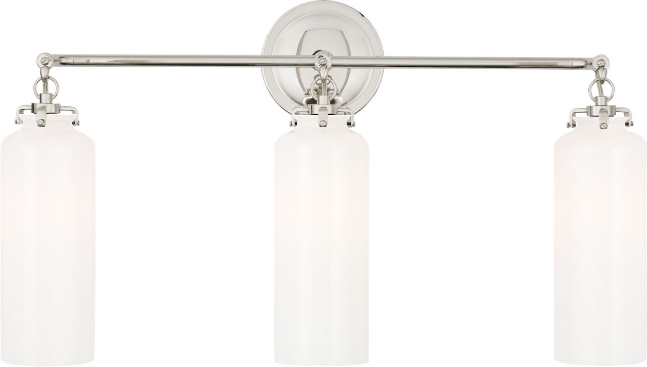Katie Small Cylinder Triple Sconce in Polished Nickel with White Glass