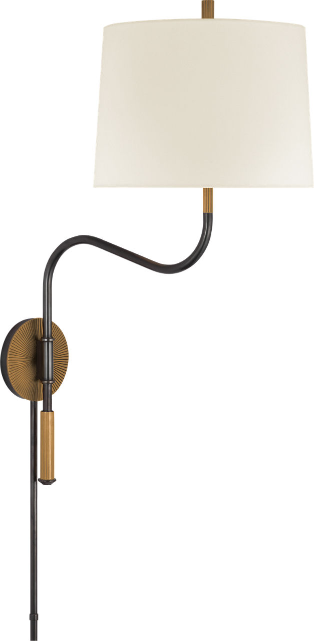 Canto Medium Swinging Wall Light in Bronze and Brass with Linen Shade