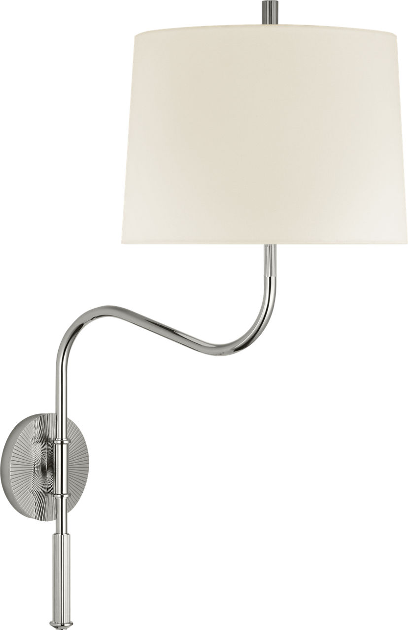 Canto Medium Swinging Wall Light in Polished Nickel with Linen Shade