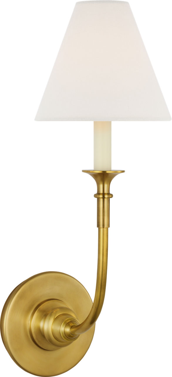 Piaf Single Sconce in Hand-Rubbed Antique Brass with Linen Shade