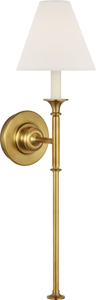 Piaf Large Tail Sconce in Hand-Rubbed Antique Brass with Linen Shade