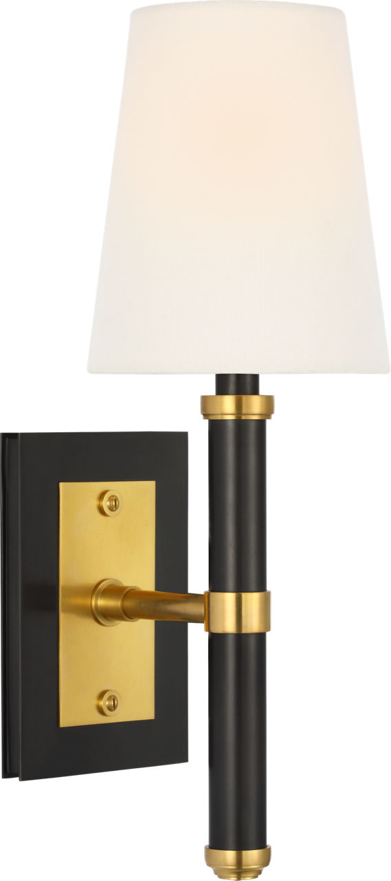 Rally 15" Sconce in Bronze and Hand-Rubbed Antique Brass with Linen Shade