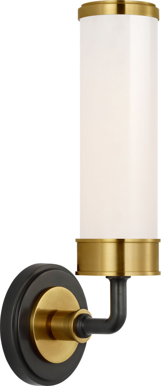 Maritime 14" Bracketed Bath Sconce in Bronze and Hand-Rubbed Antique Brass with White Glass