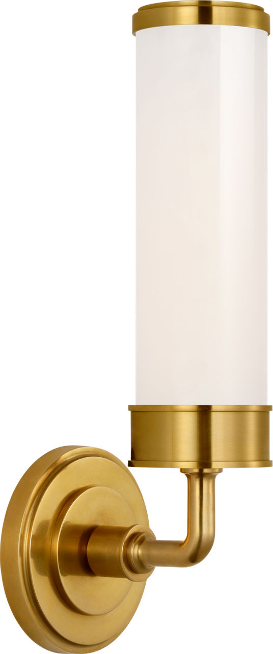 Maritime 14" Bracketed Bath Sconce in Hand-Rubbed Antique Brass with White Glass