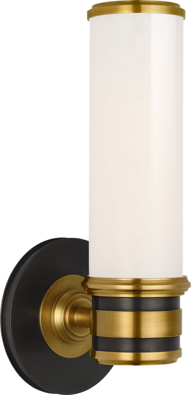 Rally 11" Single Bath Sconce in Bronze and Hand-Rubbed Antique Brass with White Glass