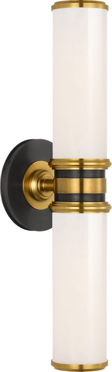 Rally 18" Double Bath Sconce in Bronze and Hand-Rubbed Antique Brass with White Glass