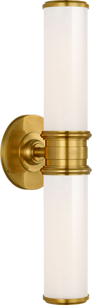 Rally 18" Double Bath Sconce in Hand-Rubbed Antique Brass with White Glass