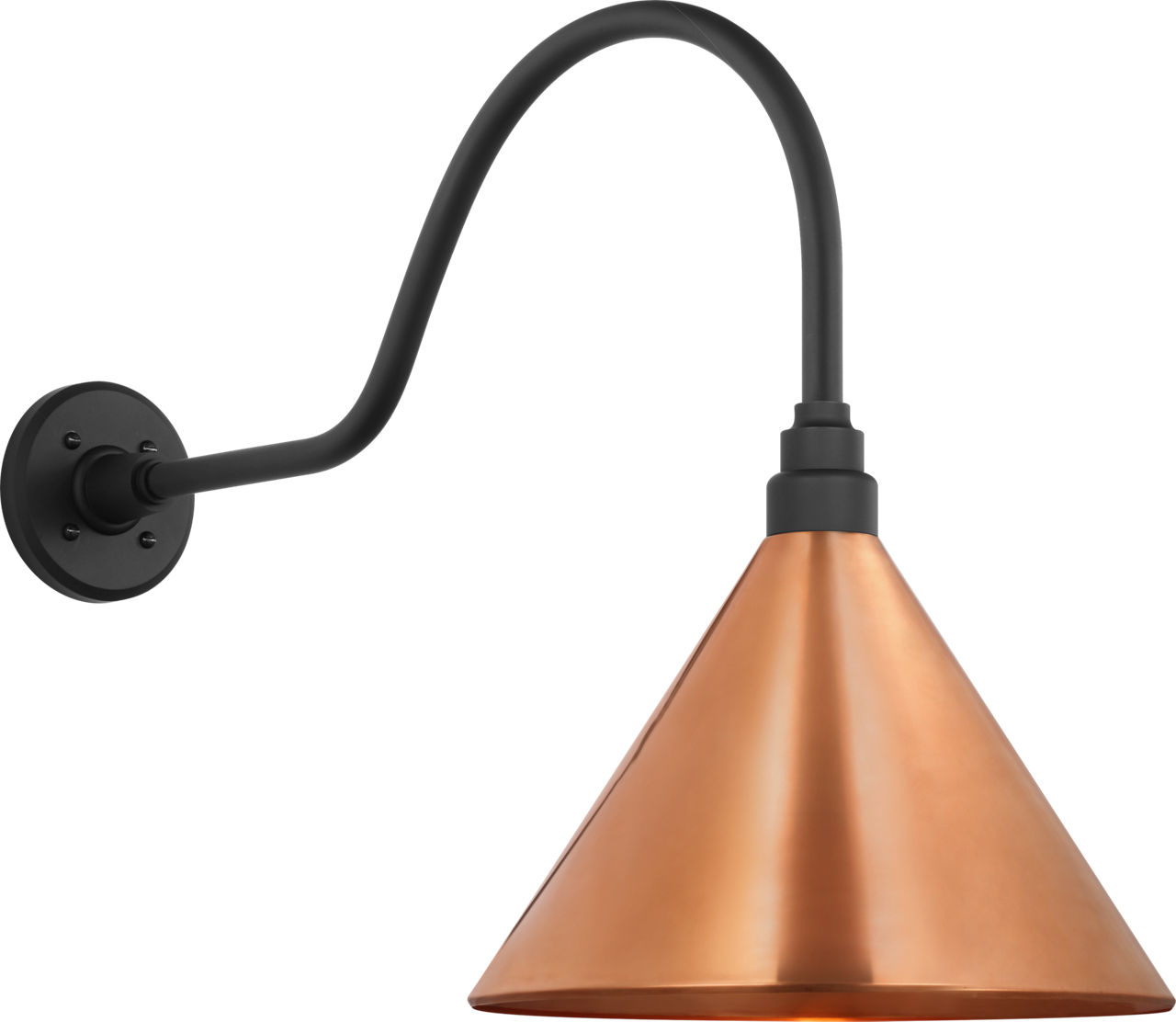 Academy 23" Flynn Barn Light in Matte Black with 12.5" Soft Copper Conical Savannah Shade