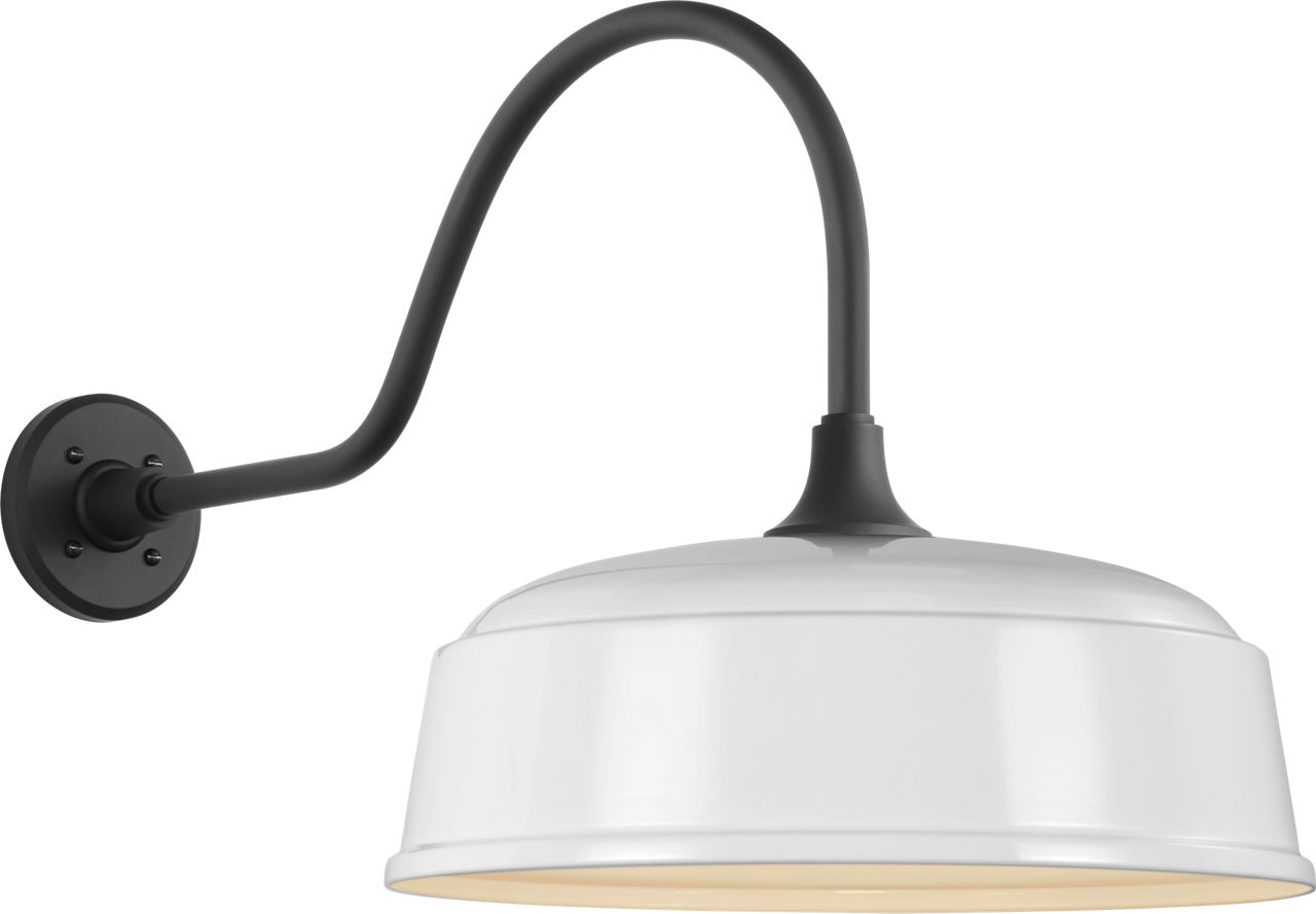 Academy 23" Flynn Barn Light in Matte Black with 16" White Rockhouse Shade