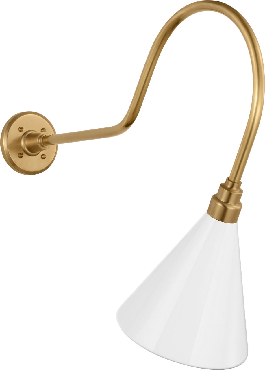 Academy 26" Angled Flynn Barn Light in Hand-Rubbed Antique Brass with 9" White Conical Savannah Shade