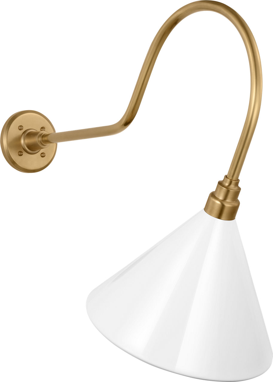 Academy 26" Angled Flynn Barn Light in Hand-Rubbed Antique Brass with 12.5" White Conical Savannah Shade
