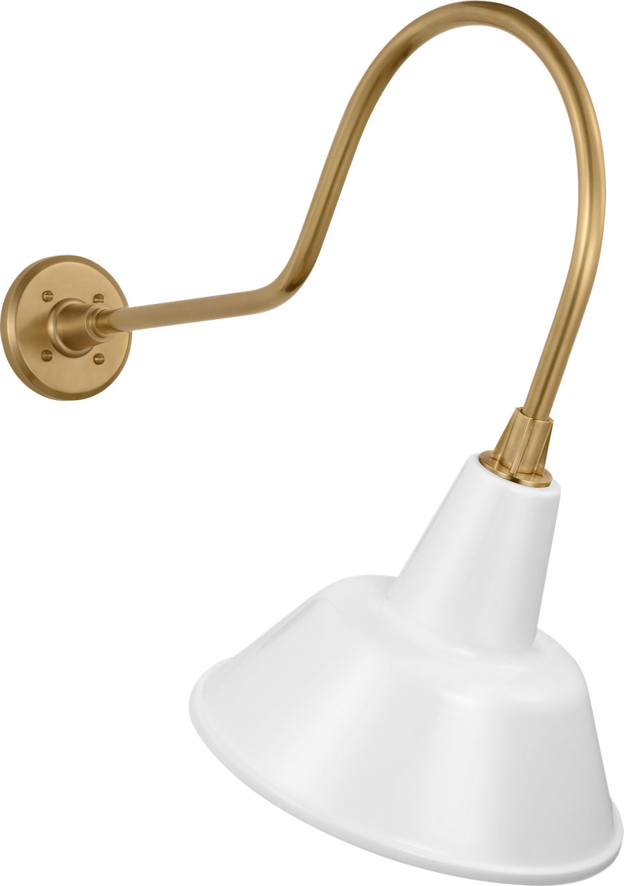 Academy 26" Angled Flynn Barn Light in Hand-Rubbed Antique Brass with 12.5" White Bowers Shade