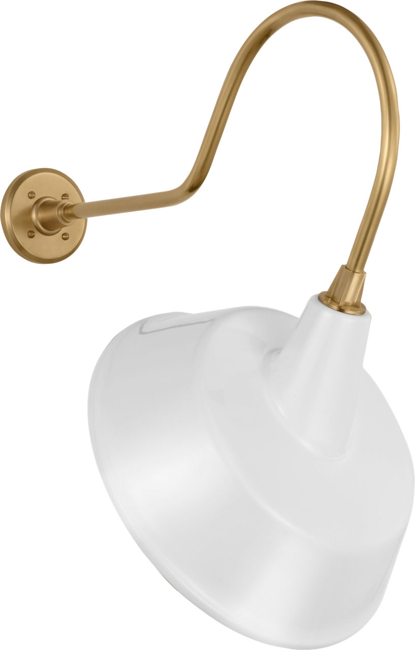 Academy 26" Angled Flynn Barn Light in Hand-Rubbed Antique Brass with 16" White Tilted Bowers Shade