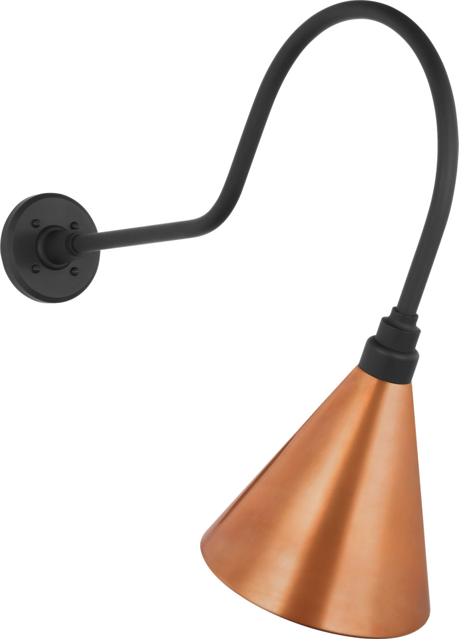 Academy 26" Angled Flynn Barn Light in Matte Black with 9" Soft Copper Conical Savannah Shade