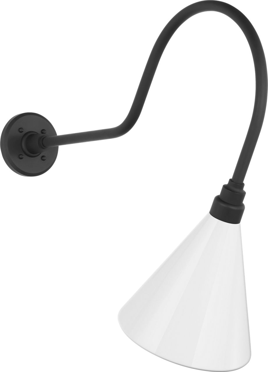 Academy 26" Angled Flynn Barn Light in Matte Black with 9" White Conical Savannah Shade