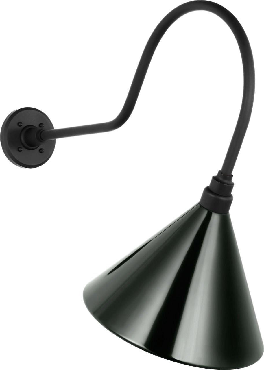 Academy 26" Angled Flynn Barn Light in Matte Black with 12.5" Green Conical Savannah Shade