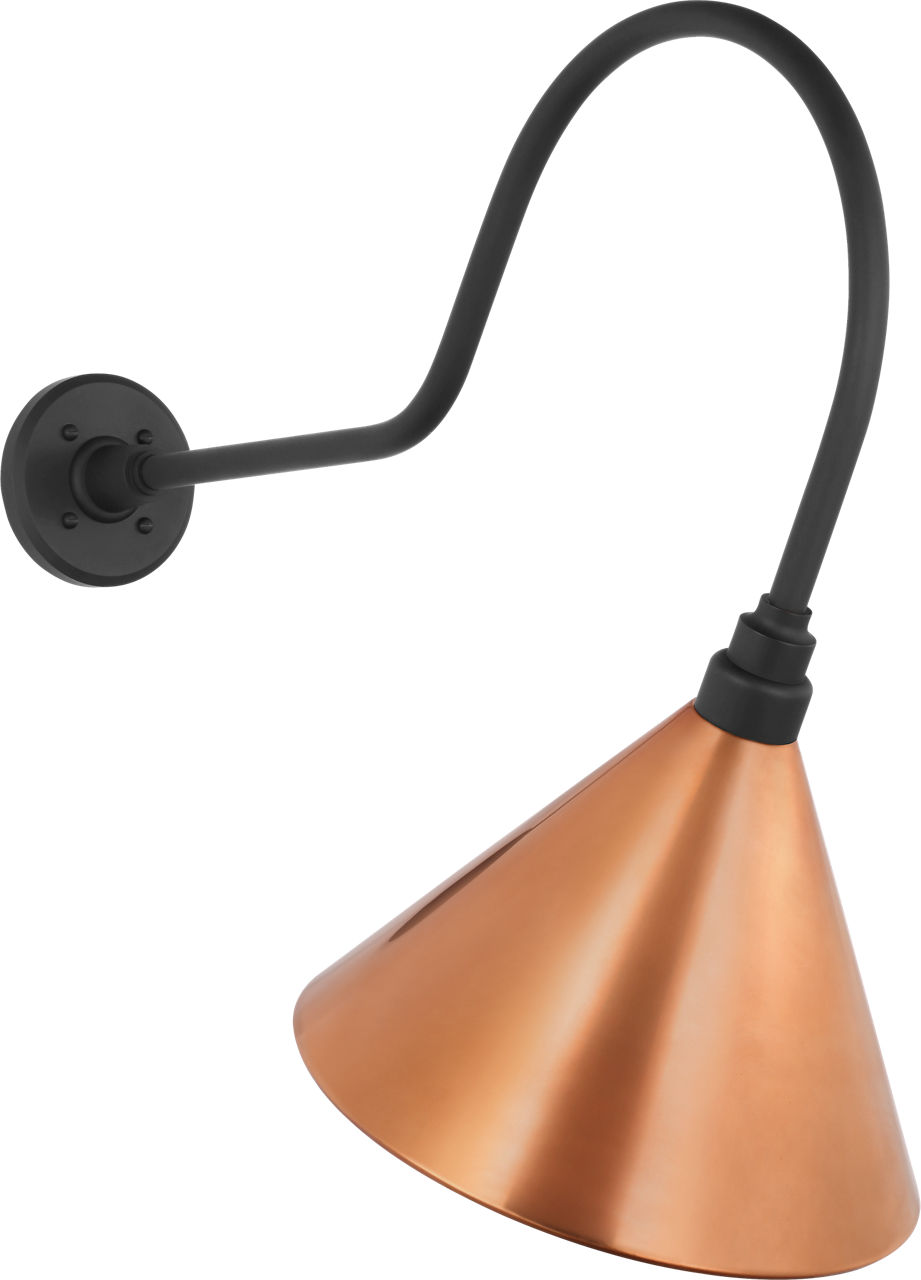 Academy 26" Angled Flynn Barn Light in Matte Black with 12.5" Soft Copper Conical Savannah Shade