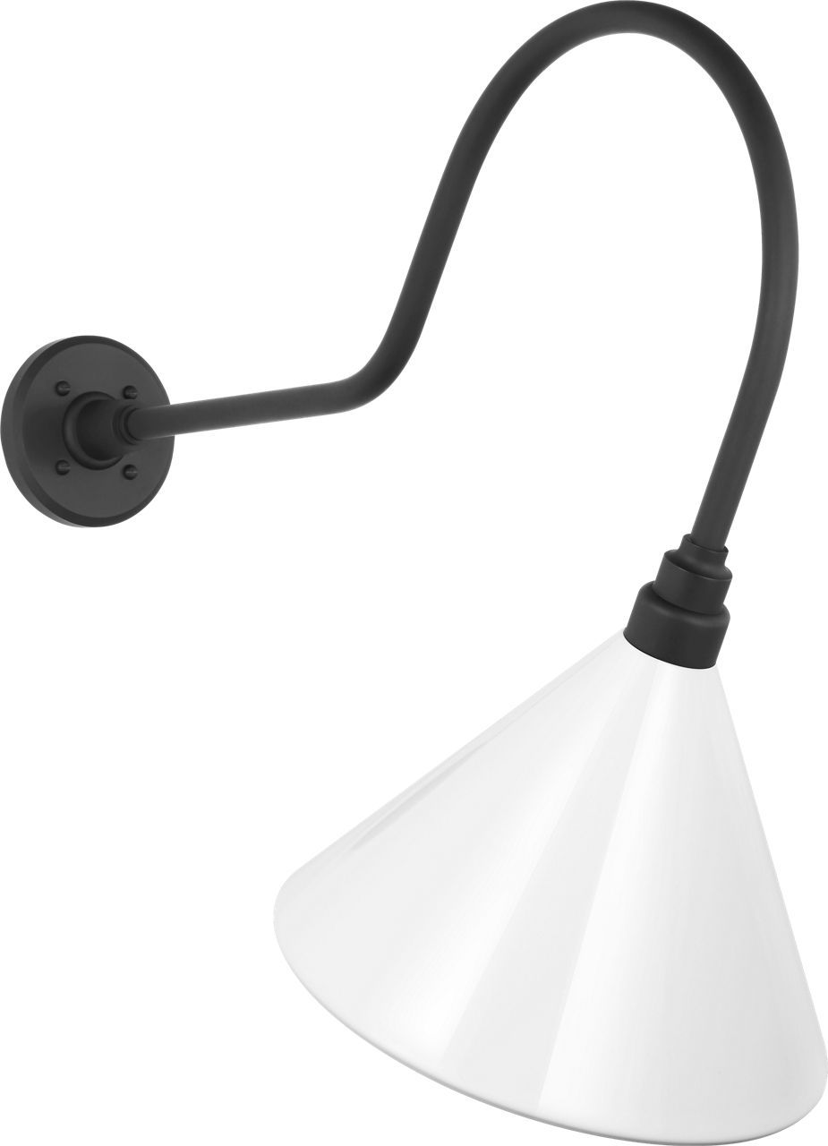 Academy 26" Angled Flynn Barn Light in Matte Black with 12.5" White Conical Savannah Shade