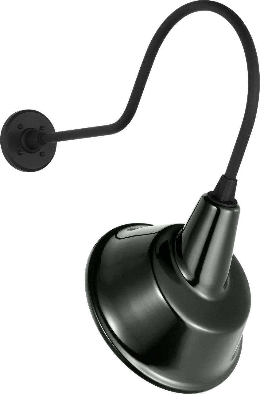 Academy 26" Angled Flynn Barn Light in Matte Black with 12.5" Green Tilted Bowers Shade