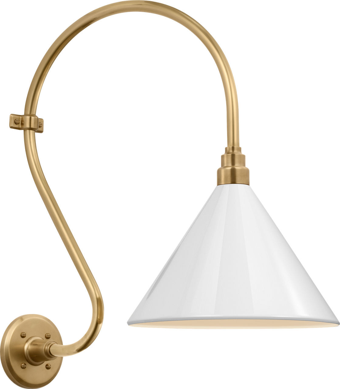 Academy 15" Larrabee Barn Light in Hand-Rubbed Antique Brass with 12.5" White Conical Savannah Shade