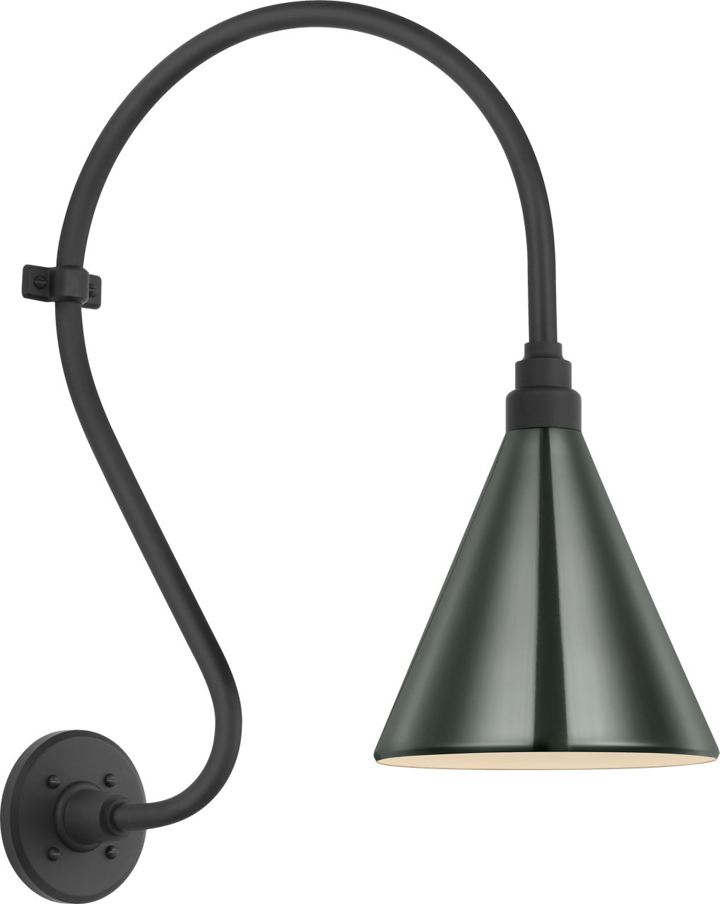 Academy 15" Larrabee Barn Light in Matte Black with 9" Green Conical Savannah Shade