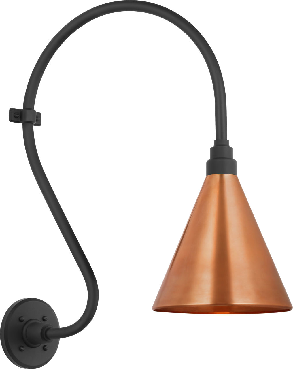 Academy 15" Larrabee Barn Light in Matte Black with 9" Soft Copper Conical Savannah Shade