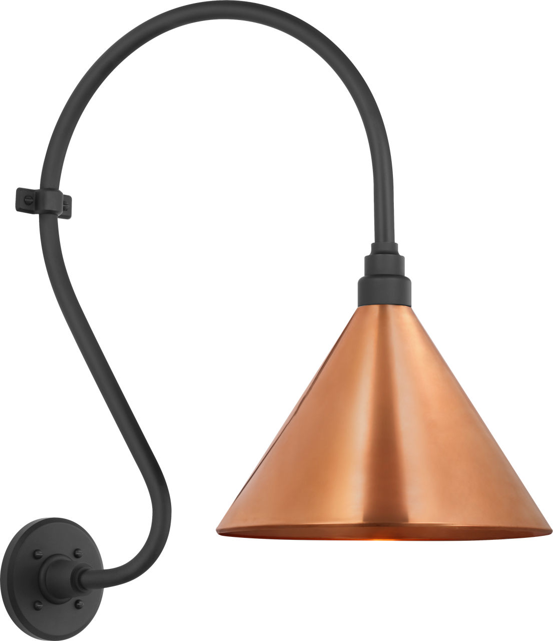 Academy 15" Larrabee Barn Light in Matte Black with 12.5" Soft Copper Conical Savannah Shade