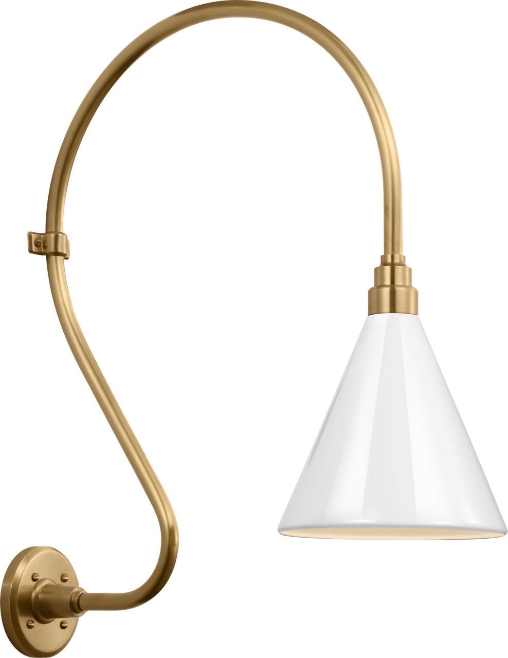 Academy 18" Larrabee Barn Light in Hand-Rubbed Antique Brass with 9" White Conical Savannah Shade