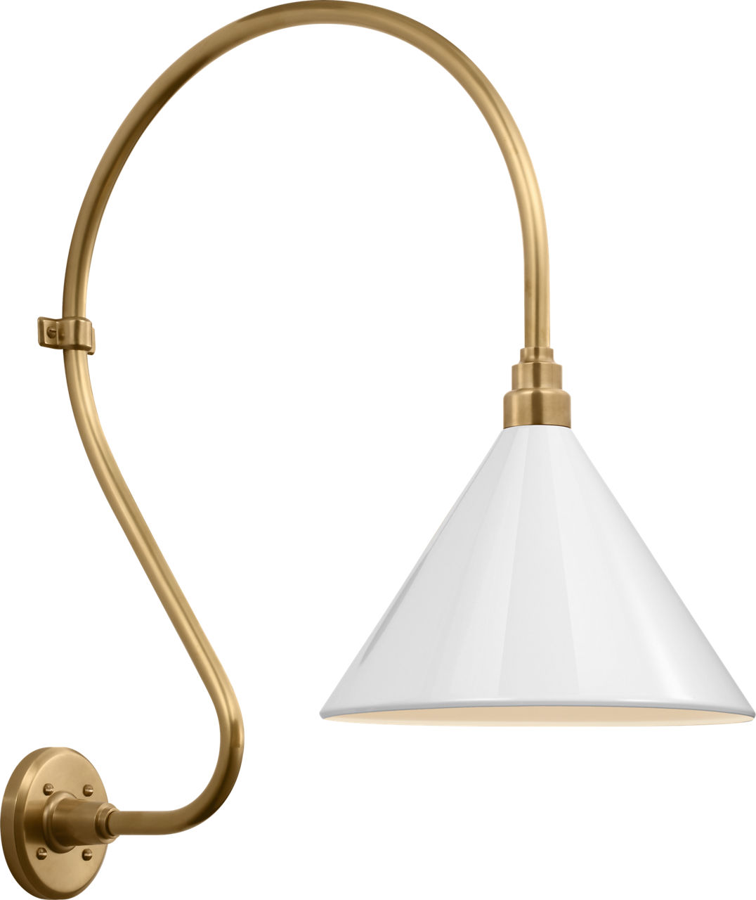 Academy 18" Larrabee Barn Light in Hand-Rubbed Antique Brass with 12.5" White Conical Savannah Shade