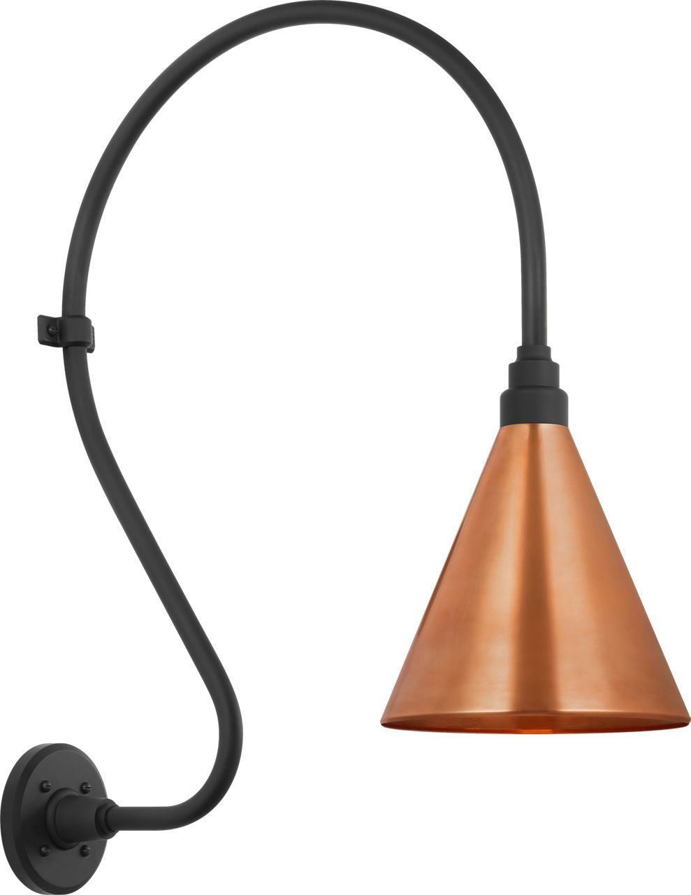 Academy 18" Larrabee Barn Light in Matte Black with 9" Soft Copper Conical Savannah Shade