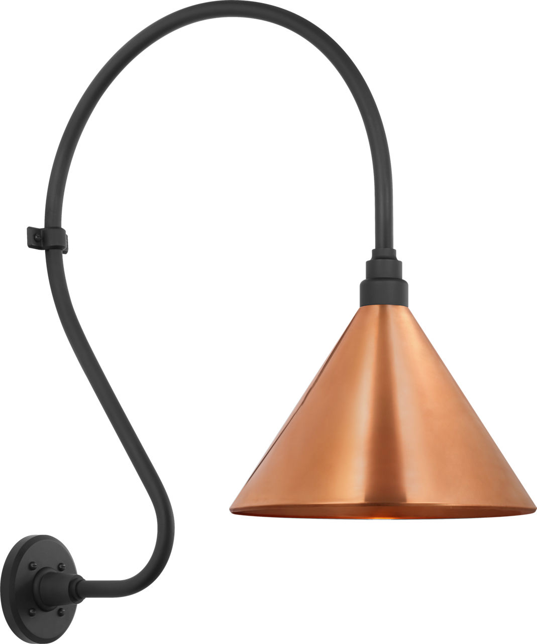 Academy 18" Larrabee Barn Light in Matte Black with 12.5" Soft Copper Conical Savannah Shade