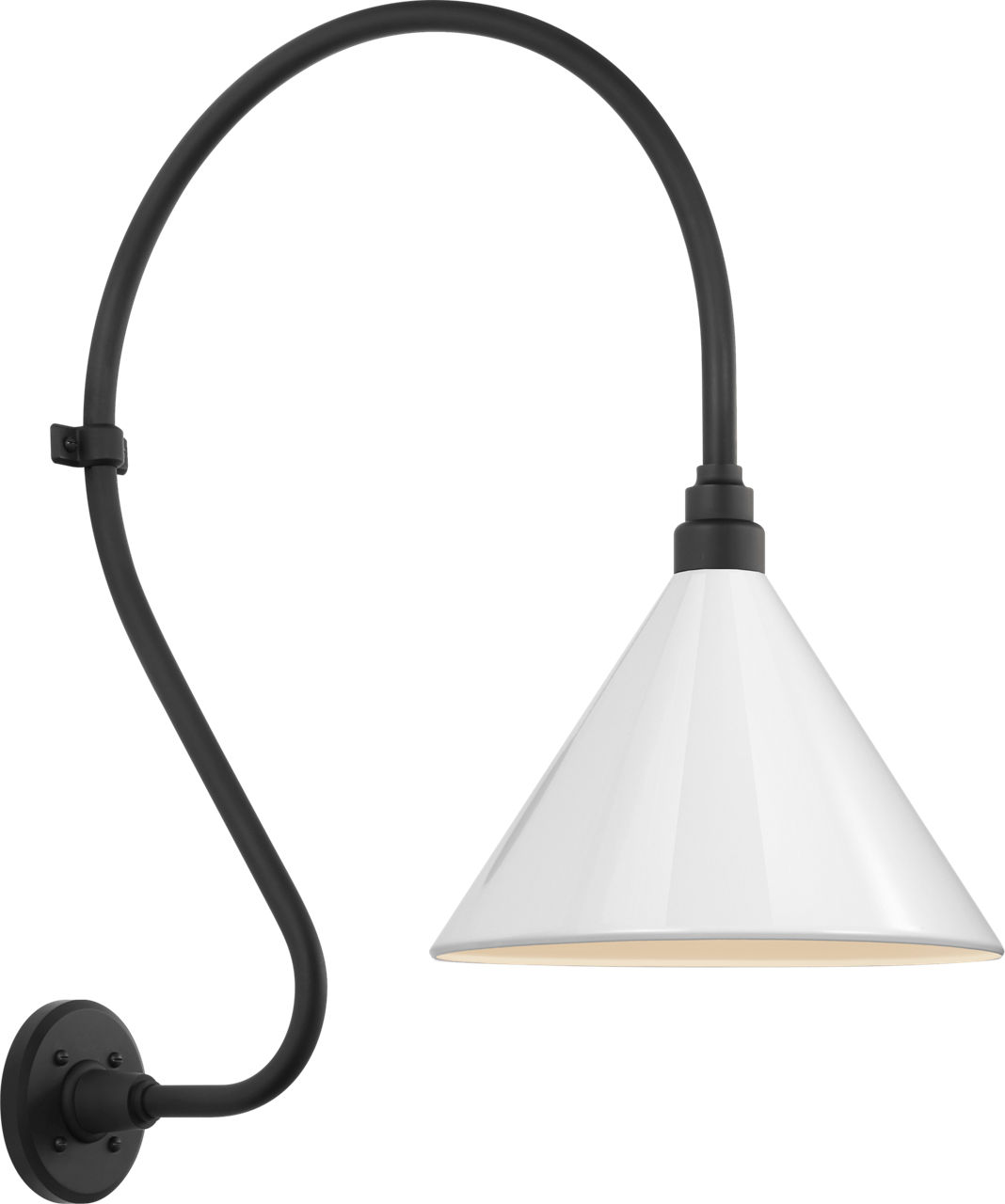 Academy 18" Larrabee Barn Light in Matte Black with 12.5" White Conical Savannah Shade