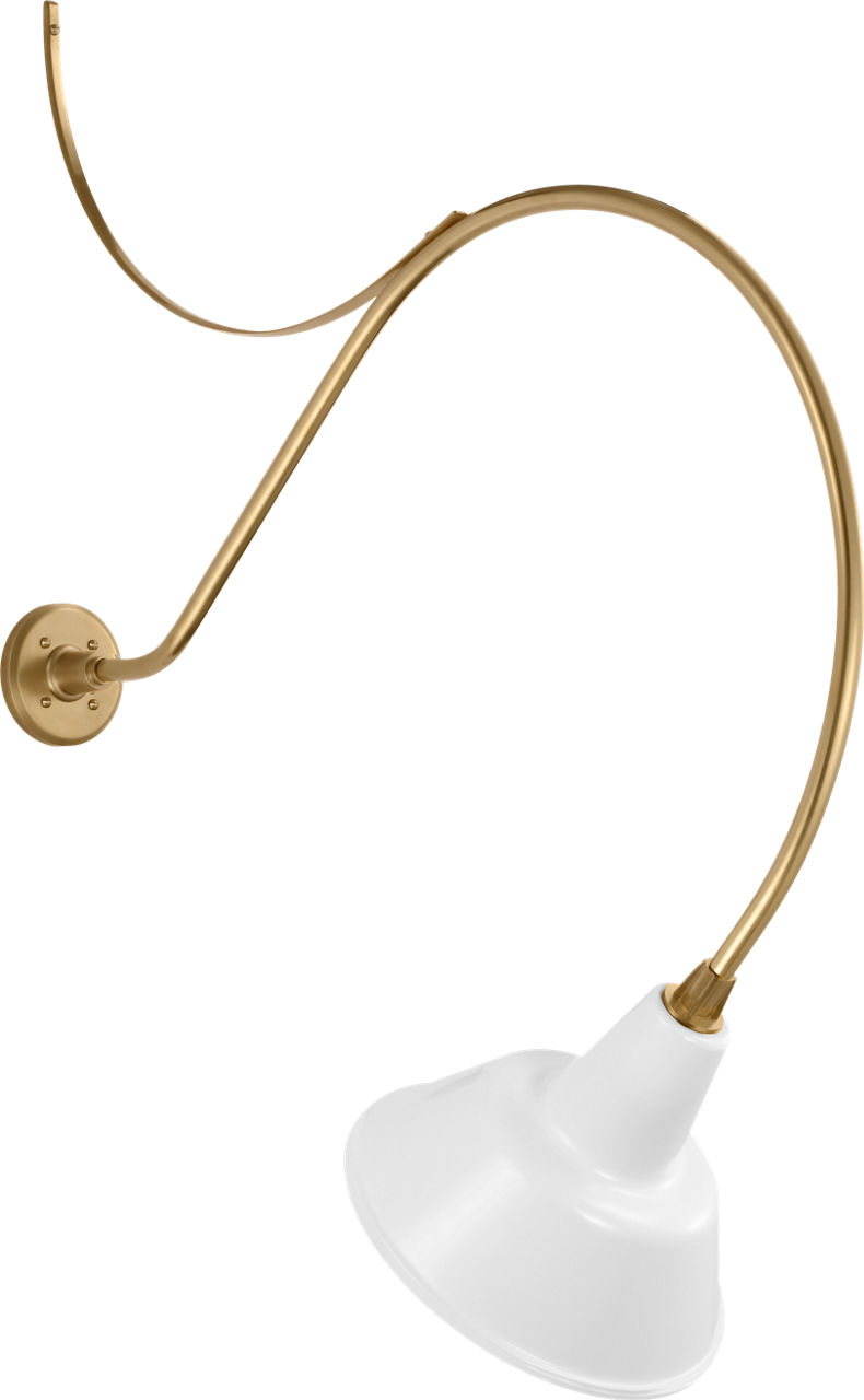 Academy 36" Anchored Larrabee Barn Light in Hand-Rubbed Antique Brass with 12.5" White Bowers Shade