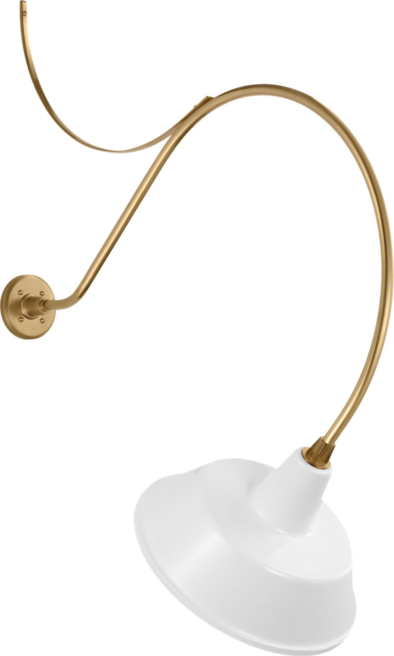 Academy 36" Anchored Larrabee Barn Light in Hand-Rubbed Antique Brass with 16" White Bowers Shade