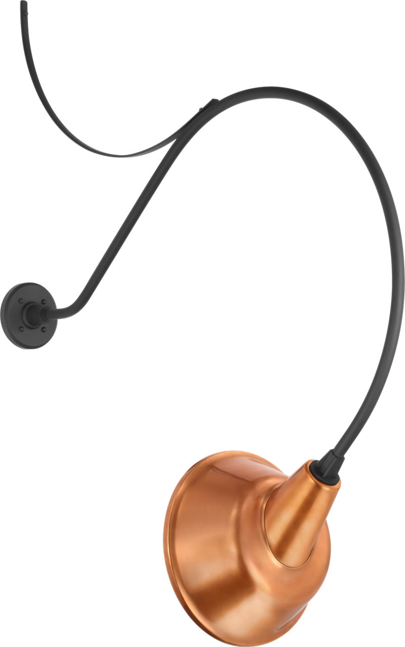 Academy 36" Anchored Larrabee Barn Light in Matte Black with 12.5" Soft Copper Tilted Bowers Shade